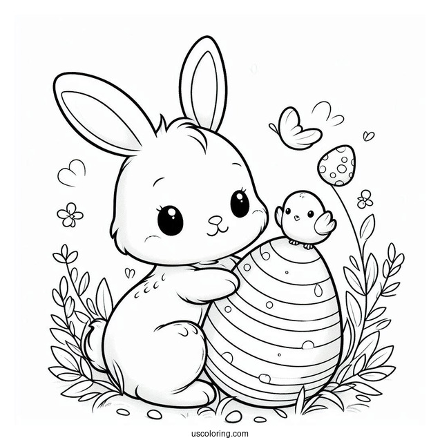 Easter Bunny Coloring Page Holding Easter Egg With Chick Inside