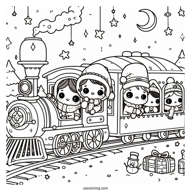 Kawaii Polar Express Coloring Page Passengers For Preschoolers