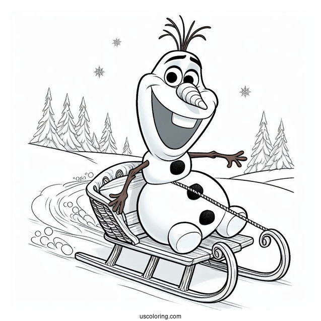 Olaf Riding A Slead In Snow To Color