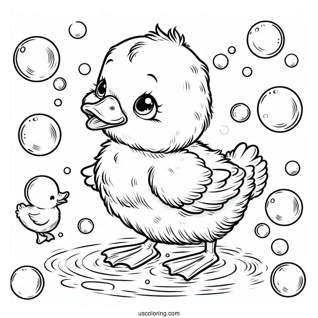 Baby Duck Walking Through Bubbles