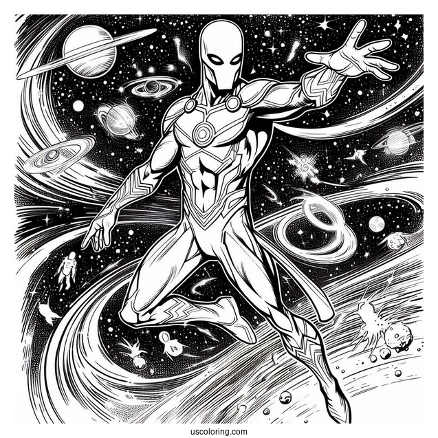 Justice League Coloring Page Of Martian Manhunter Floating In The Galaxy