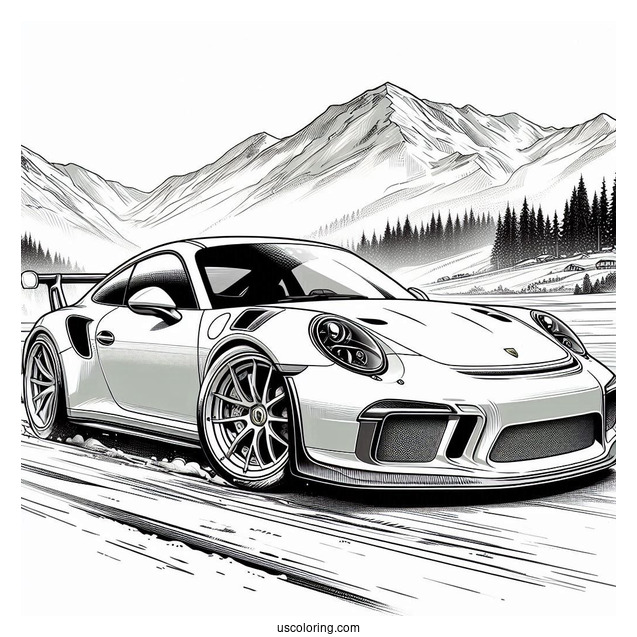Porsche Coloring Page GT3 Angled View