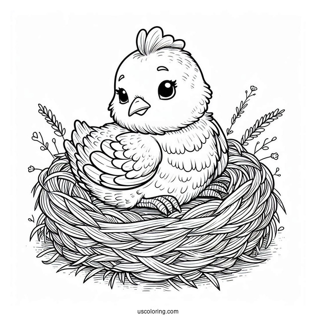 Adorable Chicken Sitting On Nest