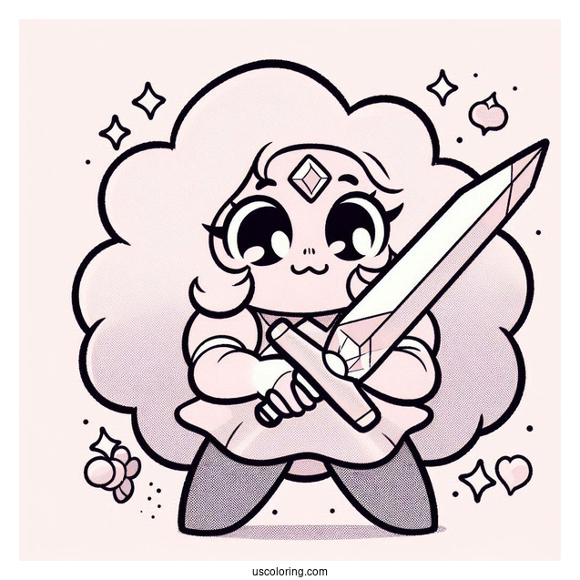 Steven Universe Coloring Page Of Cute Rose Quartz Holding Sword And Shield For Kids