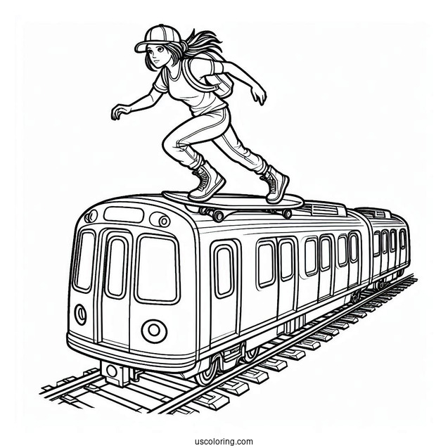 Subway Surfers Coloring Page Running On Top Of A Train