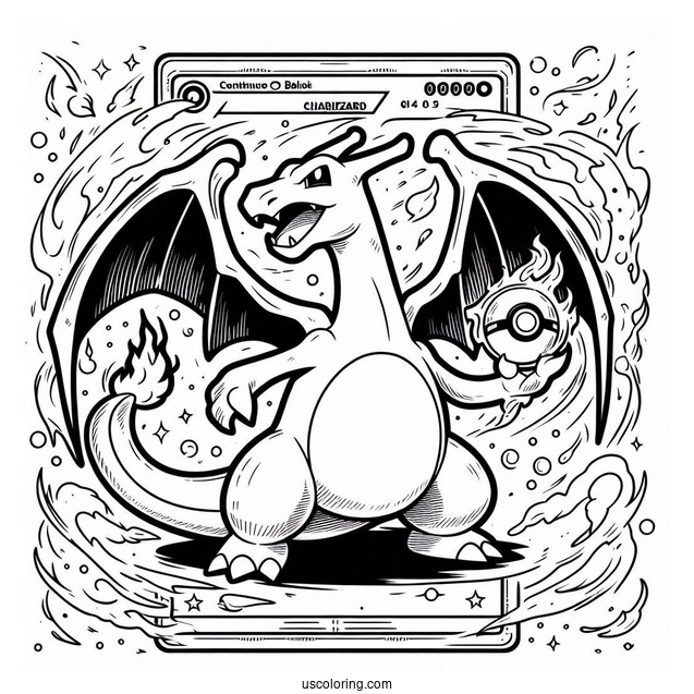 Charizard Continuous Blaze Ball Pokemon Card Coloring Page