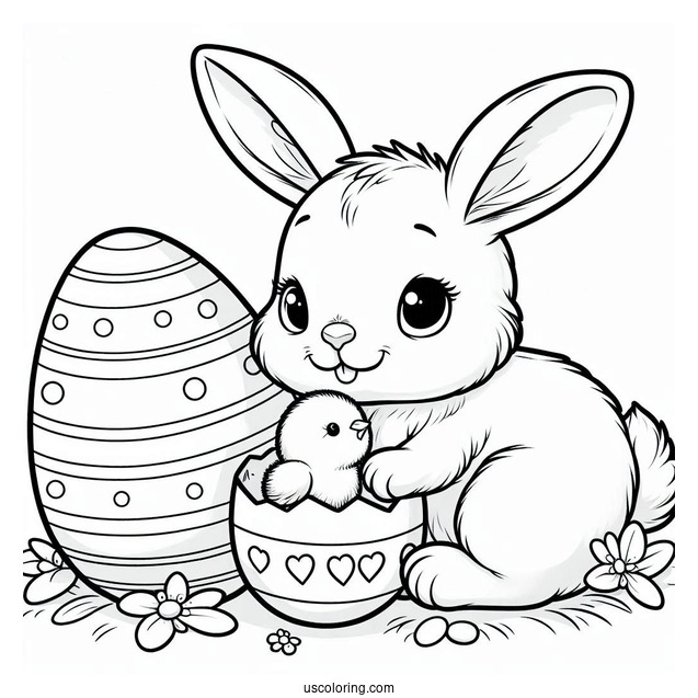 Easter Bunny Coloring Page Holding Easter Egg With Chick Inside