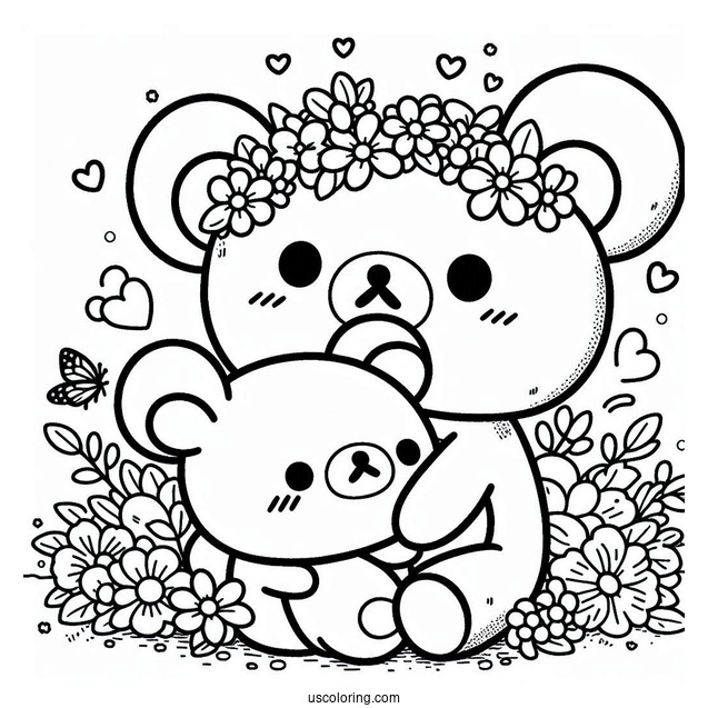 Kiiroitori, Rilakkuma Coloring Page And Chairoikaguma Hugging Rilakkuma