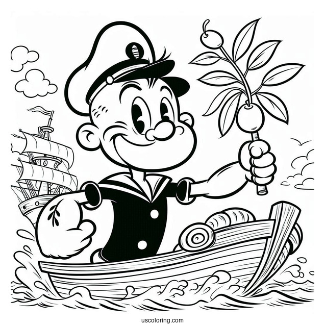 Popeye Coloring Page And Olive At Sea For Kids