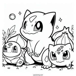 Bulbasaur Coloring Page Showing Togepi To Pikachu And Squirtle