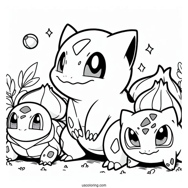 Bulbasaur Coloring Page Showing Togepi To Pikachu And Squirtle