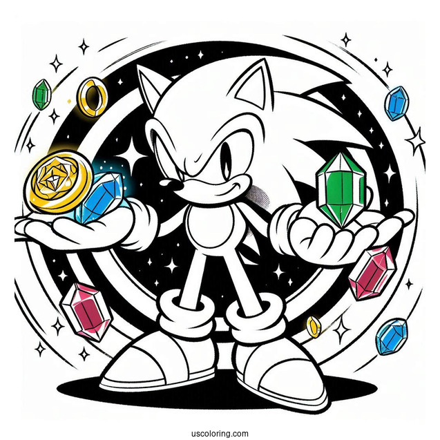 Simple Sonic Exe Coloring Page Holding Chaos Emerald And Gold Ring