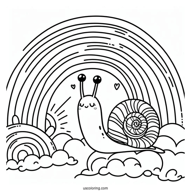 Snail Climbing Up A Rainbow Coloring Page For Kids
