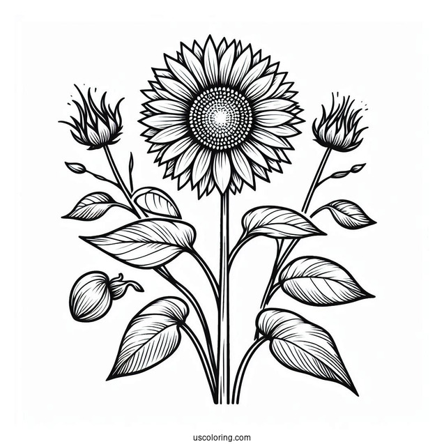 Tall Sunflower With Seeds Coloring In