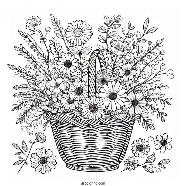 Basket Of Flowers In Spring Coloring Page Garden
