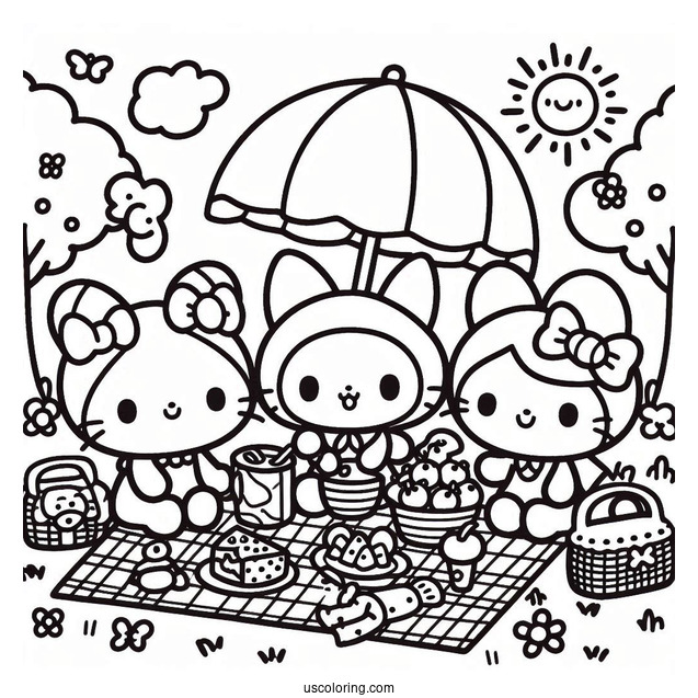 Sanrio Coloring Pages Of Friends At A Picnic