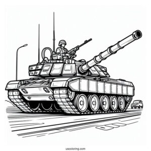 Military Tank on the Road With Gunner On Top