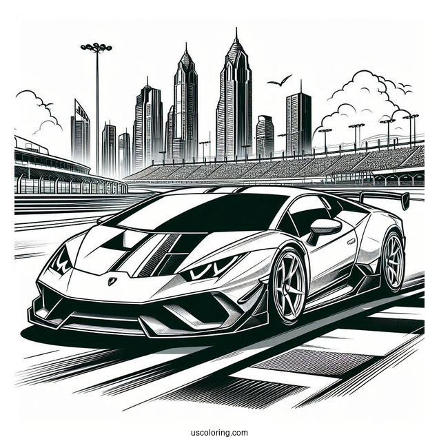 Lamborghini Sports Car On Race Track To Color