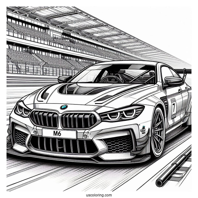 BMW Coloring Page M6 GT3 On Race Track