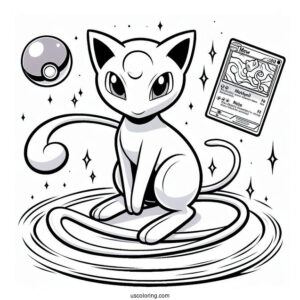 Detailed Mysterious Tail Mew Coloring Page Pokemon Card
