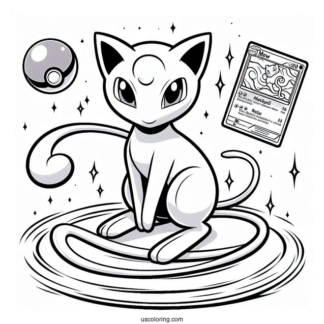 Detailed Mysterious Tail Mew Coloring Page Pokemon Card
