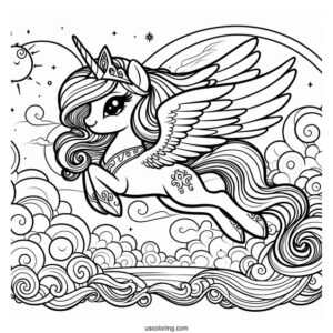 Princess Celestia Coloring Page Flying For Kids
