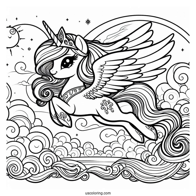 Princess Celestia Coloring Page Flying For Kids