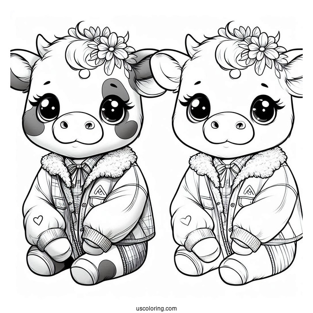 Cute Baby Cow Wearing A Jacket Coloring Pictute