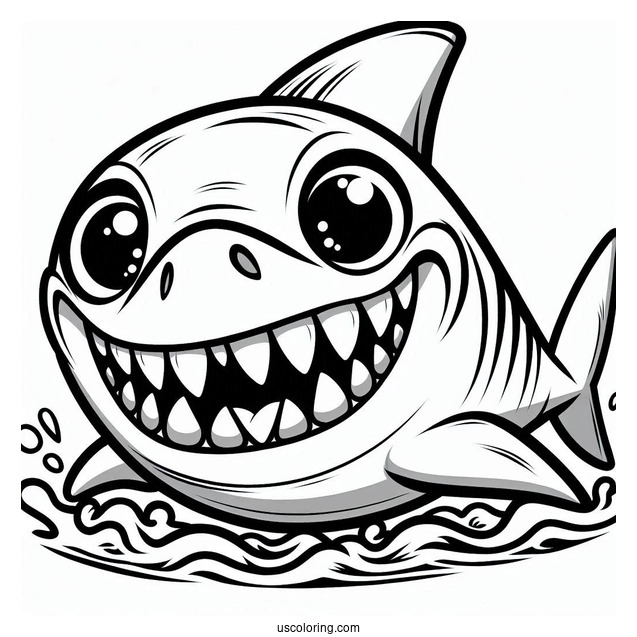 Scary Cartoon Shark Coloring Page Showing Teeth