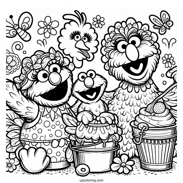Realistic Abby, Big Bird, And Elmo Coloring Sheet