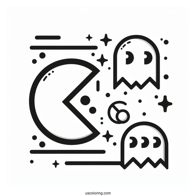 Iconic Pac-Man Coloring Page And Ghosts Outline For Preschoolers