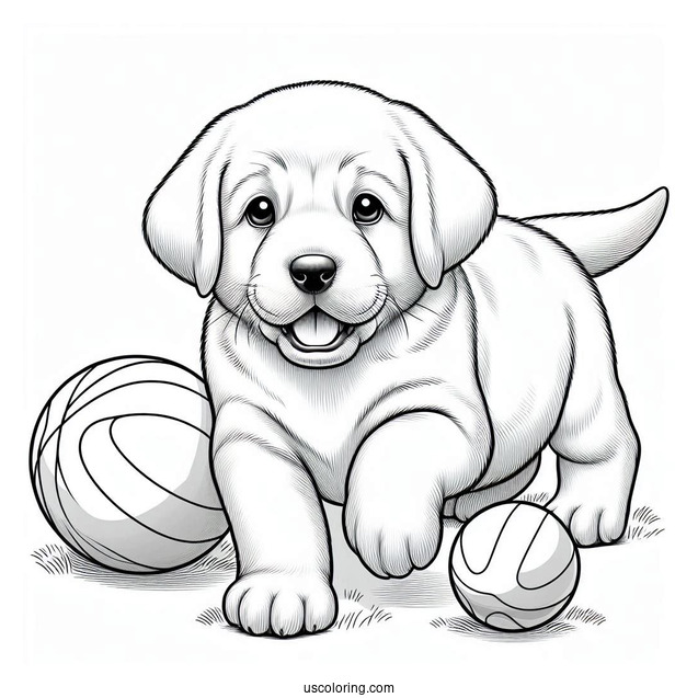 Realistic Labrador Puppy Playing With Ball Coloring In