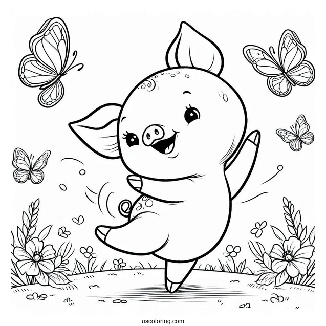 Piglet Coloring Page Dancing With Butterflies