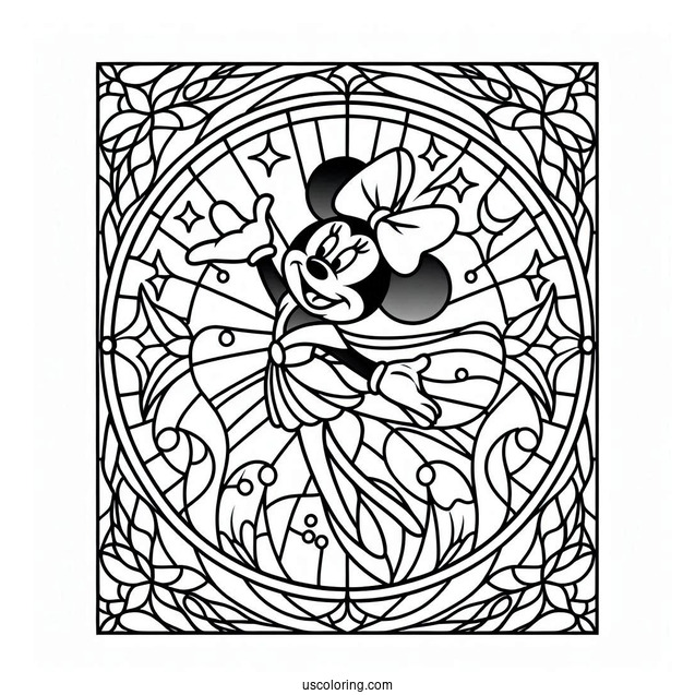 Mickey Mouse Fantasia Stained Glass Coloring Page For Kids
