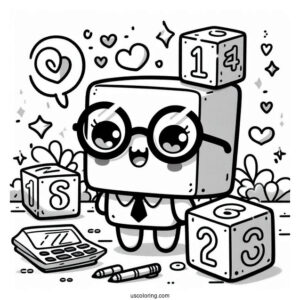Cute Numberblocks Coloring Page 2 Wearing Eyeglasses