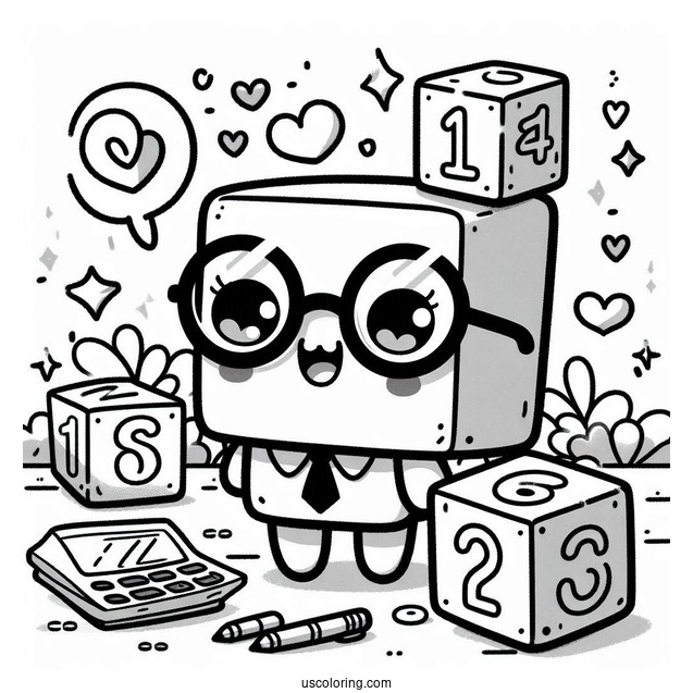 Cute Numberblocks Coloring Page 2 Wearing Eyeglasses