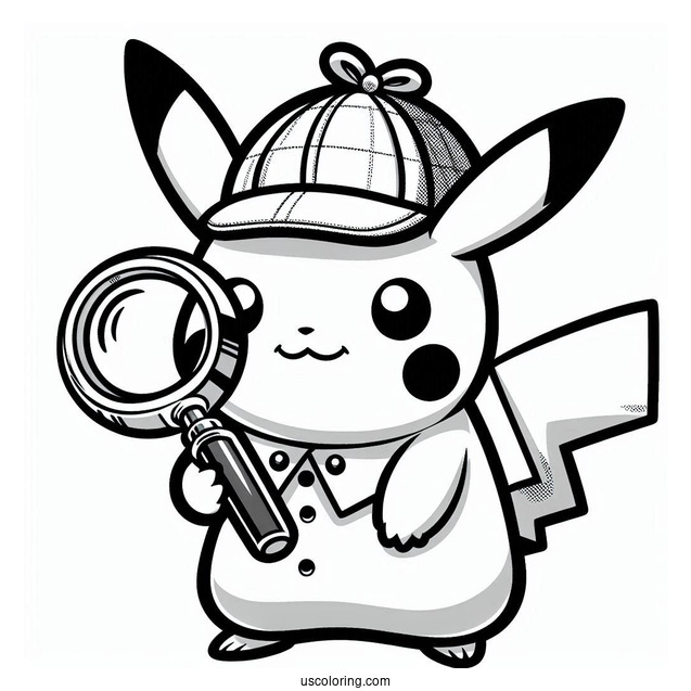 Coloring Page Of Detective Pikachu With Magnifying Glass