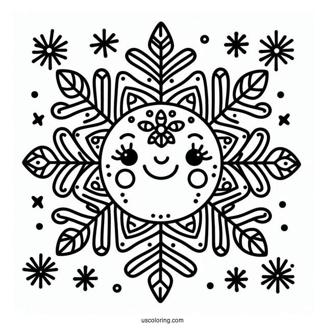 Easy Smiling Snowflake Coloring Page for Preschoolers