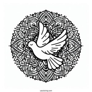 Peace Coloring Page Of Mandala With Dove At The Top