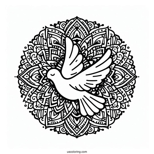 Peace Coloring Page Of Mandala With Dove At The Top