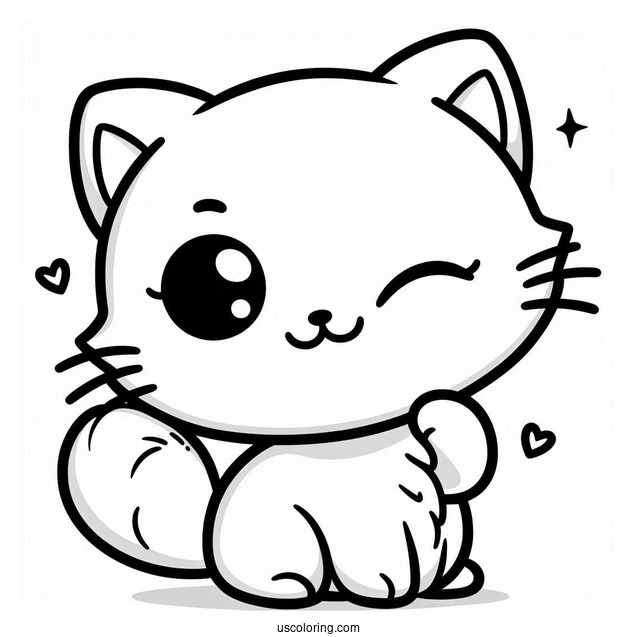 Cartoon Cat Winking Coloring Sheet