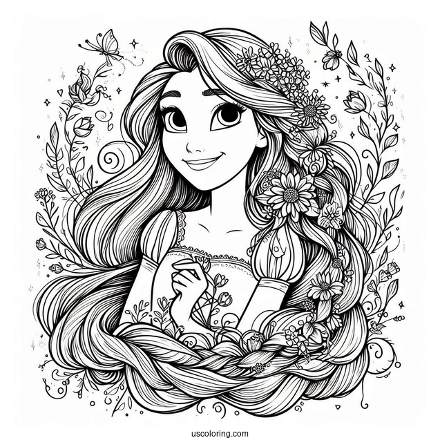 Tangled Coloring Page With Rapunzel