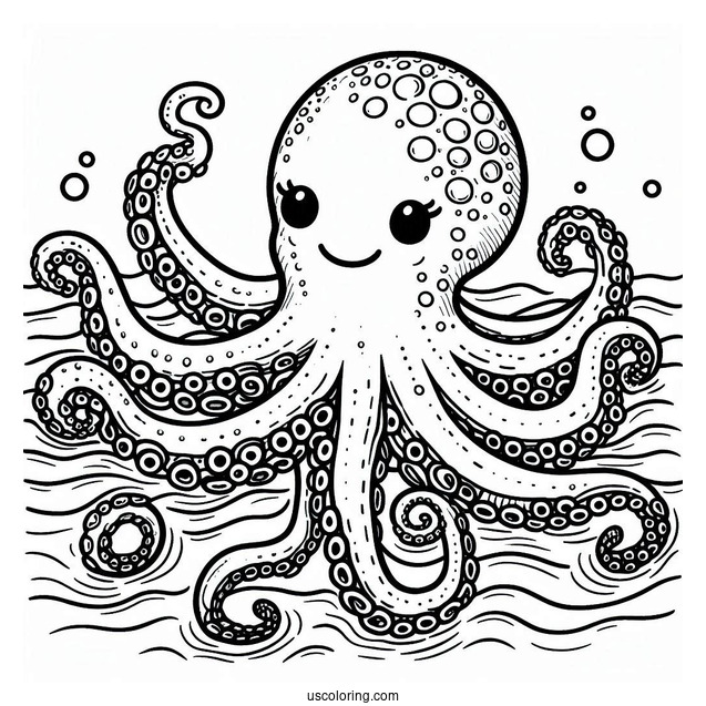 Scary Octopus Coloring Page Swimming In The Ocean