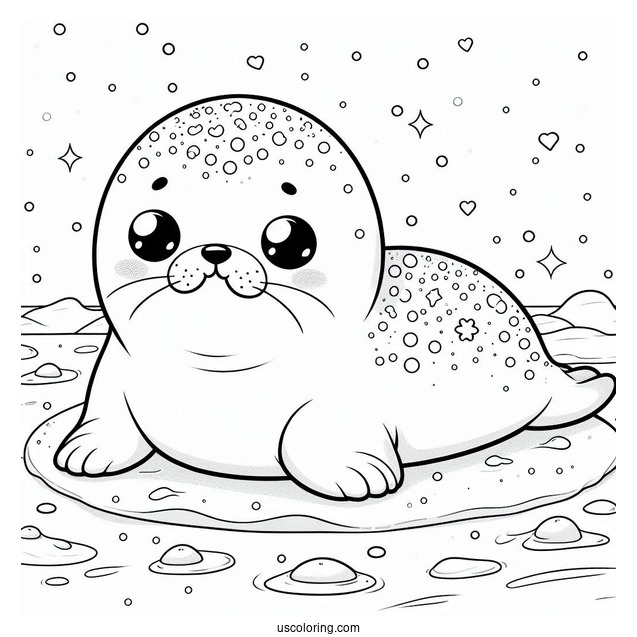Kawaii Seal Coloring Page Lying On Snow