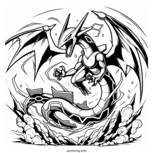 Angry Mega Rayquaza Coloring Page Attacking