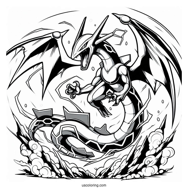 Angry Mega Rayquaza Coloring Page Attacking