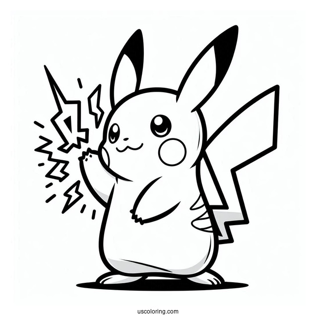 Easy Pikachu With Electricity Coloring Page