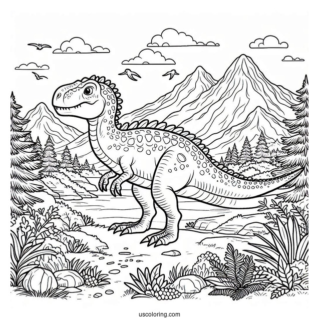Spinosaurus Coloring Page In The Mountains