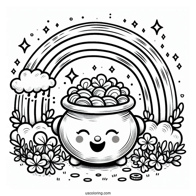 Pot Of Gold At End Of The Rainbow To Color