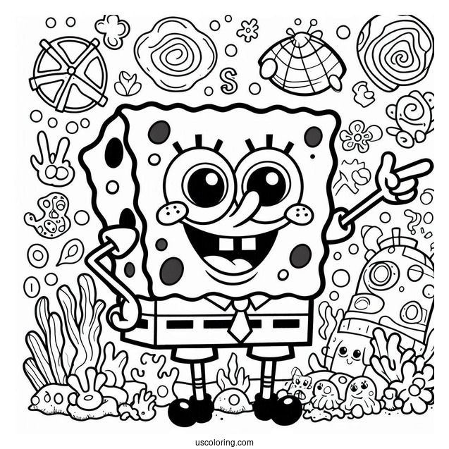 SpongeBob With Pointing Fingers To Color